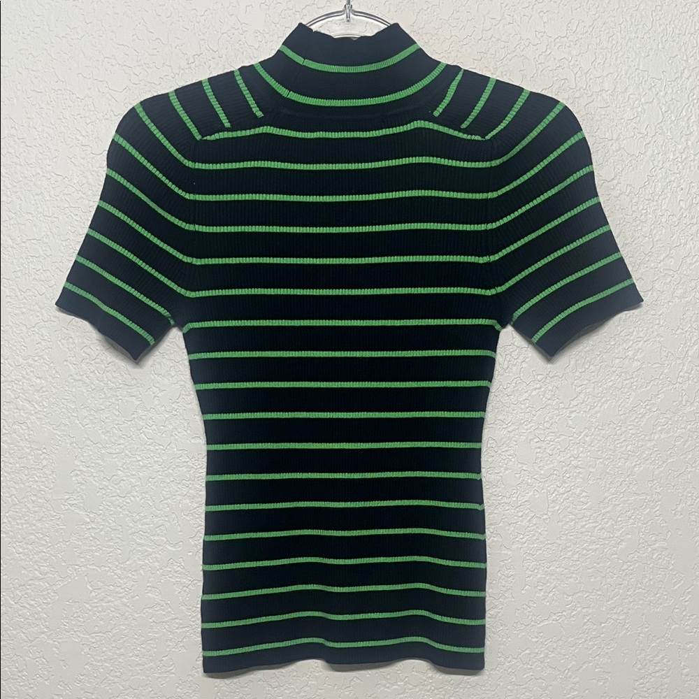 Navy Blues and Green Women’s XS Striped Turtleneck Sweater - Picture 7 of 7